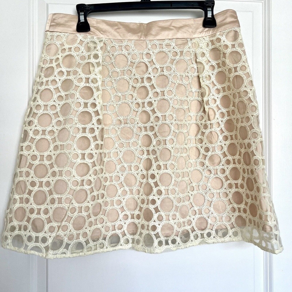 Ryu Anthropologie Sz Large Rose Gold Beige Circle Print Layered Mesh Lace Skirt